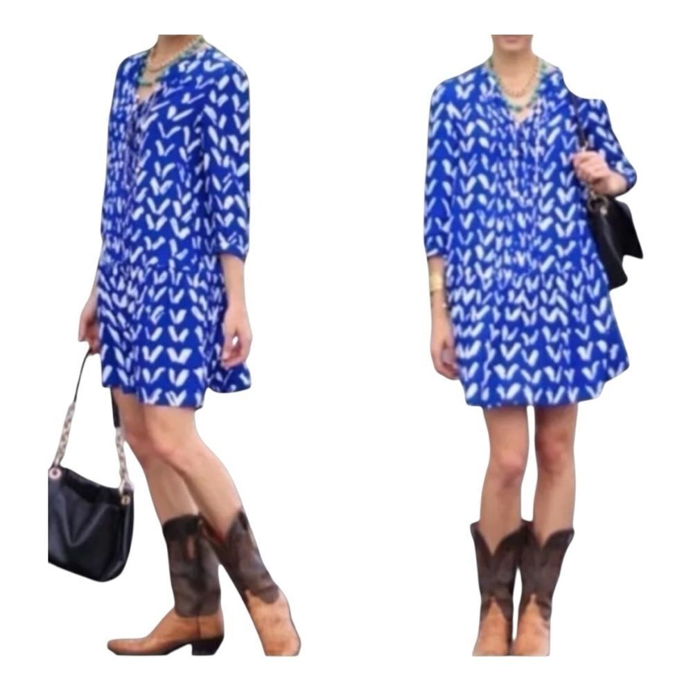 Anthropologie Maeve Caravane Drop waist Tunic Shirt Dress blue white sz XS